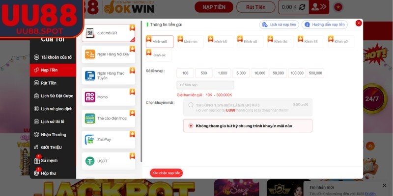 Tổng quan về nạp rút tiền UU88